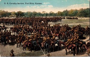 WWI Era U.S. Cavalry Review, Fort Riley KS Vintage Postcard K52