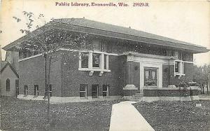 Vintage Postcard, Carnegie? Public Library, Evansville WI...