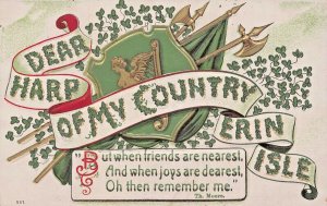 DEAR HARP OF MY COUNTRY ERIN ISLE-THOMAS MOORE QUOTE-ST PATRICKS DAY POSTCARD