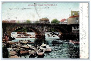 1907 Pawtuxet Falls Bridge Scene Pawtuxet Rhode Island Posted Boats Postcard