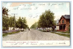 c1905 Des Moines St. Looking West Ft. Madison Iowa IA Posted Antique Postcard