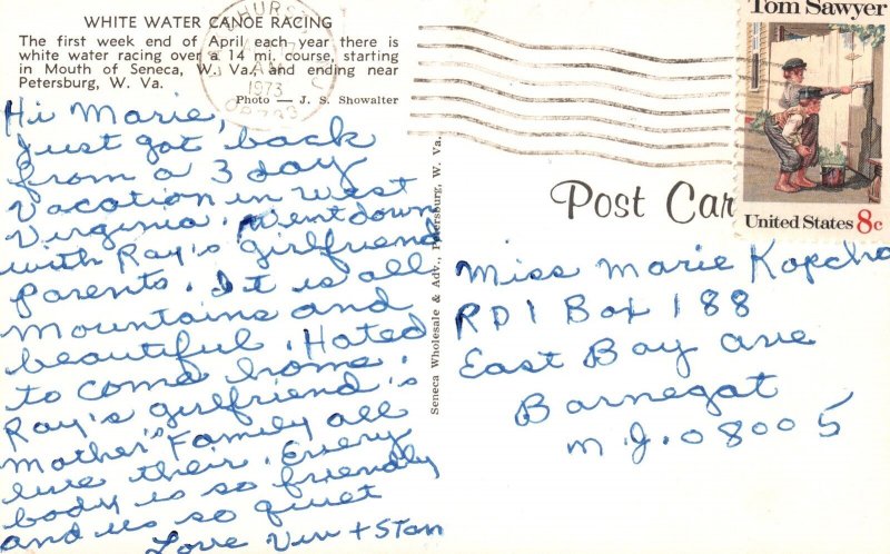 Postcard 1973 White Water Canoe Racing Starting of Seneca Ending Petersburg W.VA