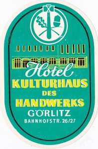 Germany Goerlitz Hotel Kulturhaus des Handwerks Vintage Luggage Label sk2045