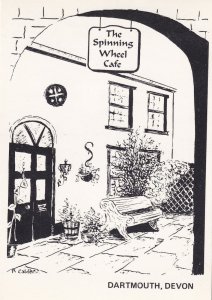 The Spinning Wheel Cafe Dartmouth Devon Painting Sketch Postcard