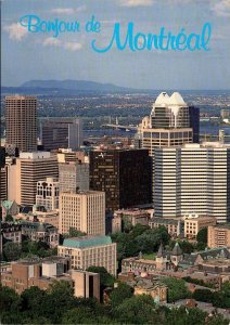 CONTINENTAL SIZE POSTCARD GREETINGS FROM DOWNTOWN SKYLINE OF MONTREAL