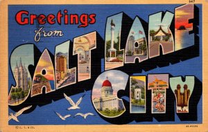 Utah Greetings From Salt Lake City Large Letter Linen 1943 Curteich