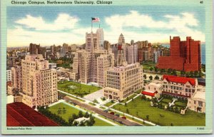 VINTAGE POSTCARD BIRD'S EYE VIEW OF CHICAGO CAMPUS NORTHWESTERN UNIVERSITY 1940s