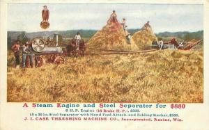 Advert Farm Agriculture Case Steam Engine C-1910 Postcard Wisconsin 4979