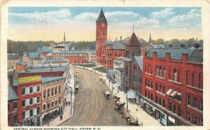 DOVER, New Hampshire NH   CENTRAL AVENUE Street Scene~City Hall ca1920s Postcard