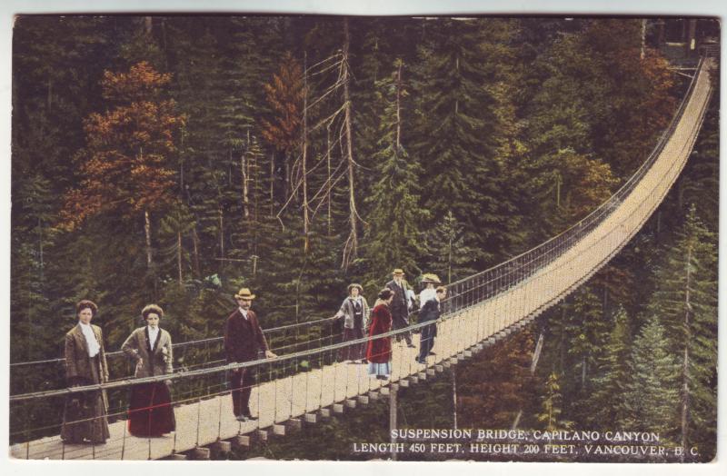 P402 JL old postcard vancouver b.c. suspension bridge, people canada