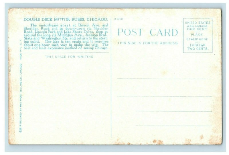 C. 1910 Devon Ave. Double Deck Motorbus Chicago Postcard F58