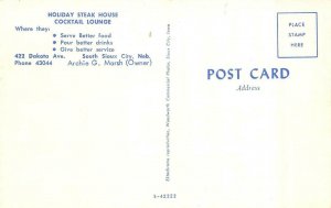 SIOUX CITY, Nebraska NE ~ HOLIDAY STEAK HOUSE~Cocktail Lounge ROADSIDE  Postcard