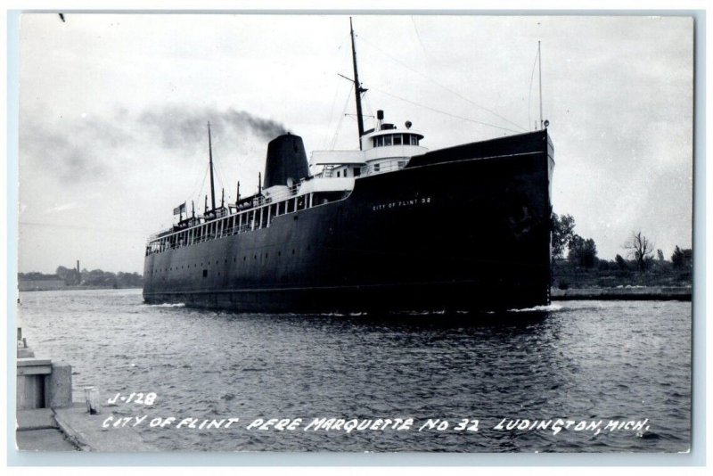 c1950 Pere Marquette City Of Flint No. 32 Ferry Ludington MI RPPC Photo Postcard 