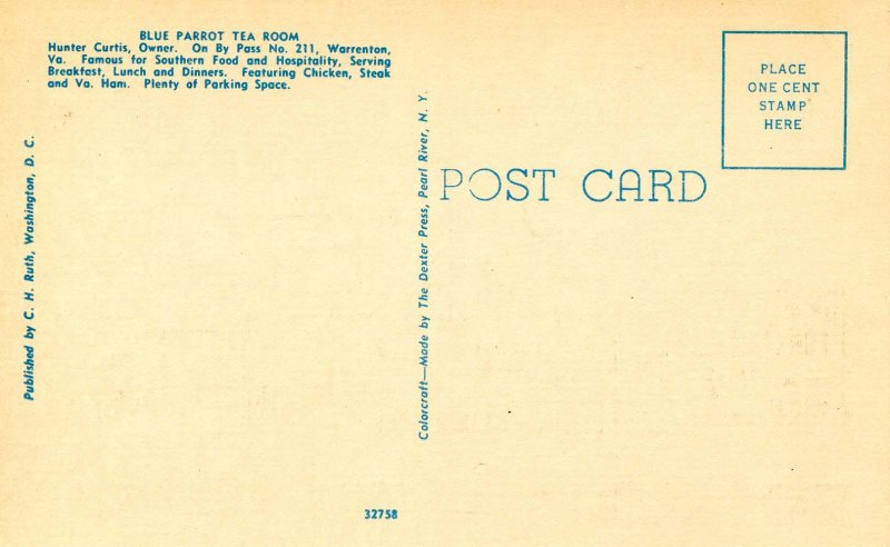 VA - Warrenton. Blue Parrot Tea Room