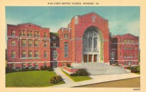 ROANOKE, VA Virginia     FIRST BAPTIST CHURCH     c1940's Linen Postcard