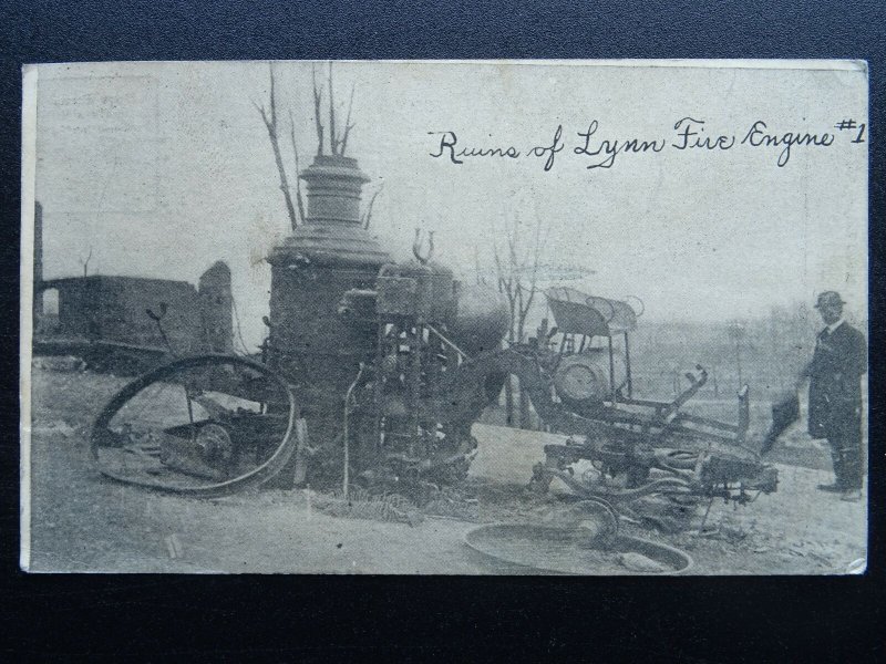 Massachusetts Boston CHELSEA FIRE Ruins of Lynn Fire Engine No.1 c1908 Postcard