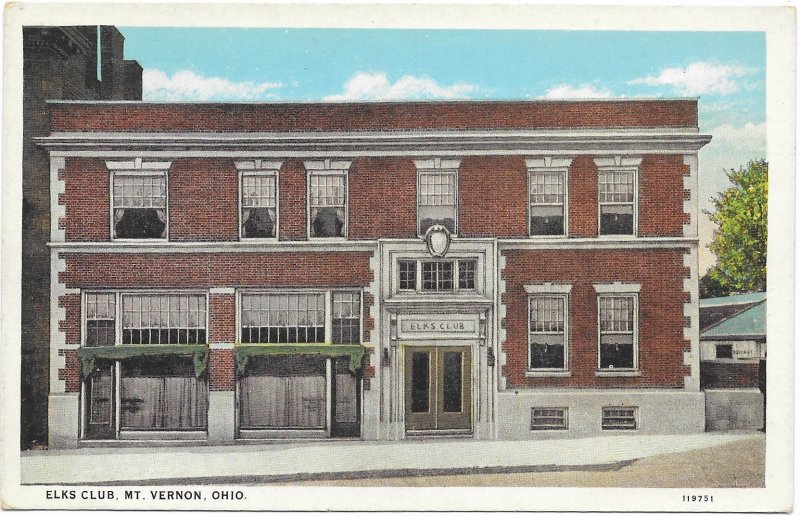 US unused.  Elks Club, Mount Vernon, Ohio.  Great Card.