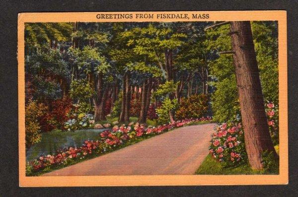 MA Greetings from FISKDALE MASS Postcard Linen PC