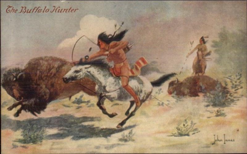 Native American Indians Buffalo Hunting on Horseback John Innes Postcard