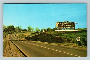 Sugarcreek OH-Ohio, Welcome To Sugarcreek Sign, Chrome Postcard