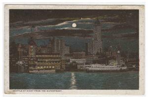 Steamer Waterfront At Night Seattle Washington1920s postcard