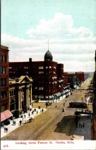 Postcard Looking Down Farnam Street in Omaha, Nebraska