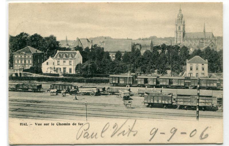 Vue Sur Le Chemin de Fer Railway Station Yard Hal Halle Belgium 1906 postcard