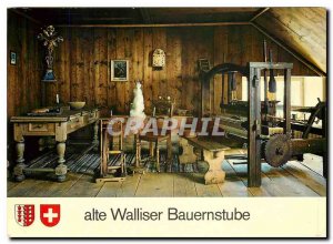 Postcard Modern Alte Bauernstube mit Walliser Webstuhl und Spinnrad