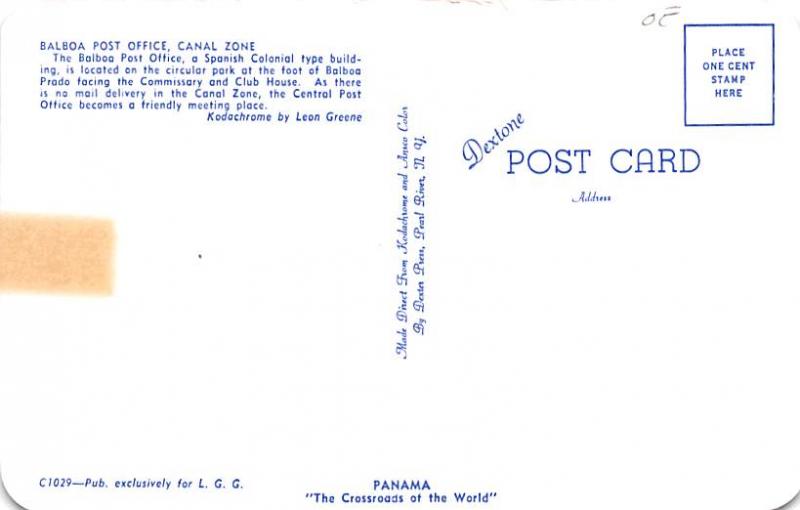 Canal Zone Panama Postcard Balboa Post Office Canal Zone