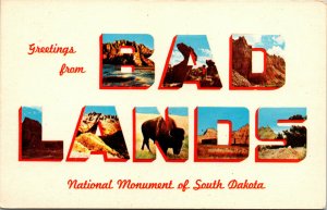Vtg Greetings From Badlands National Monument South Dakota Large Letter Postcard