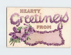 Postcard Hearty Greetings From with Floral Embossed Art Print