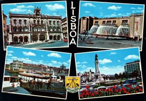 VINTAGE CONTINENTAL SIZE POSTCARD MUTIPLE IMAGES LISBON PORTUGAL