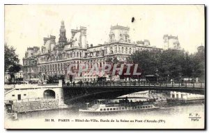 Postcard Old City Hall Paris Banks of the Seine at Bridge of Arcola