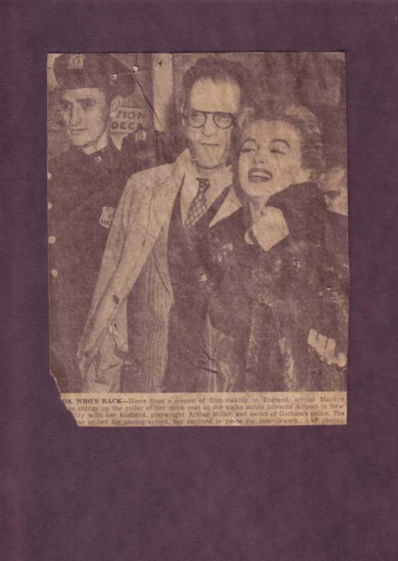 Vintage Newspaper Clipping of Actress Marilyn Monroe and Arthur Miller