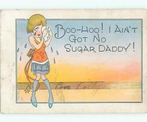 1927 risque FLAPPER GIRL CRIES BECAUSE SHE HAS NO SUGAR DADDY k3635