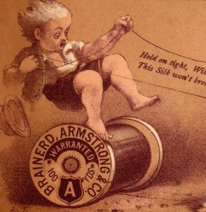 1870's Brainerd Armstrong Spool Silk Children Flying Kite Scared Boy P168