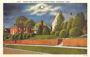 KINGSPORT, TN  Tennessee  WAUTAUGA  STREET SCENE~Homes~Night    c1940's Postcard