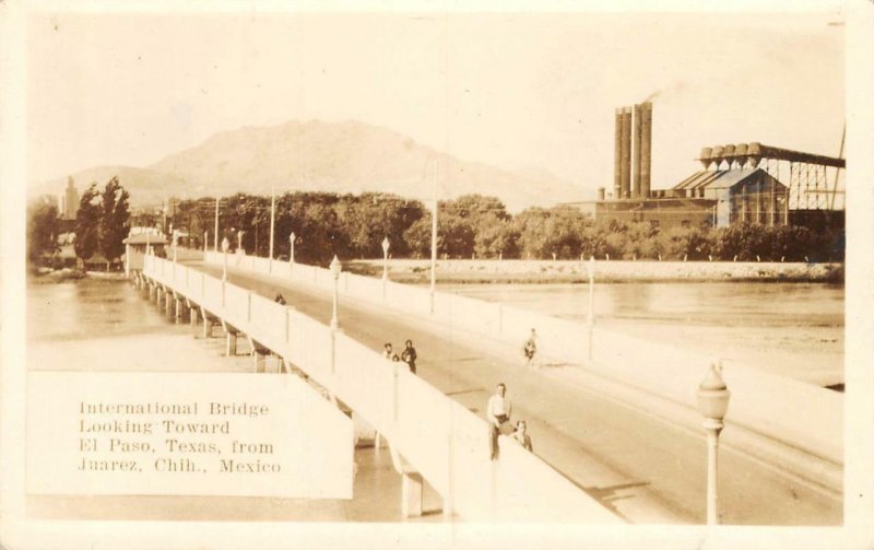 RPPC INTERNATIONAL BRIDGE El Paso, TX from Juarez, Chih., Mexico c1930s Postcard
