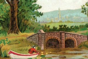 Lot Of 2 A&P Tea Co. Coffee Rochester, NY Lake Pond Scene Boat Cart Horses P179