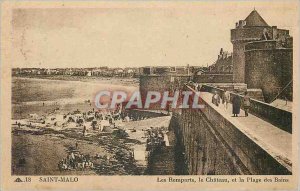 Postcard Old Saint Malo Les Remparts Chateau and the Plage des Bains