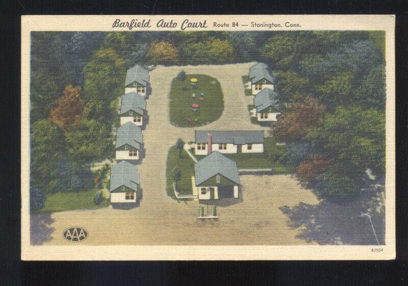 STONINGTON CONNECTICUT CT. BARFIELD AUTO COURT LINEN ADVERTISING POSTCARD