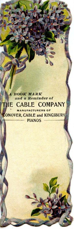 Advertising Bookmark-    The Cable Co, Pianos & Organs (6 X 2)