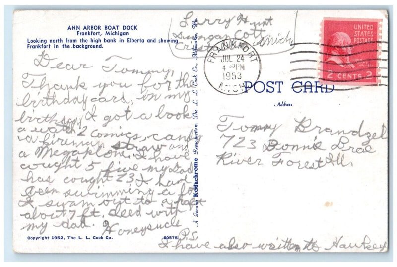 1953 Ann Arbor Boat Dock Elberta Steamer Ship Ferry Frankfort Michigan Postcard