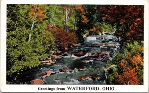 Greetings From Waterford Ohio OH WB Postcard VTG UNP Vintage Unused Creek Water 