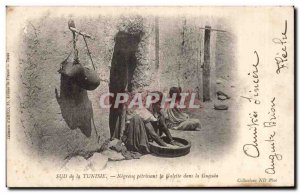 Old Postcard Tunisia Negress kneading cake in Guessaa