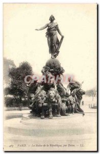 Paris Old Postcard Statue of the Republic by Dalou (lion)