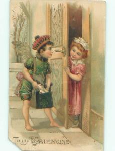 Pre-Linen Valentine CUPID DELIVERING THE MAIL TO CUTE GIRL AB3027