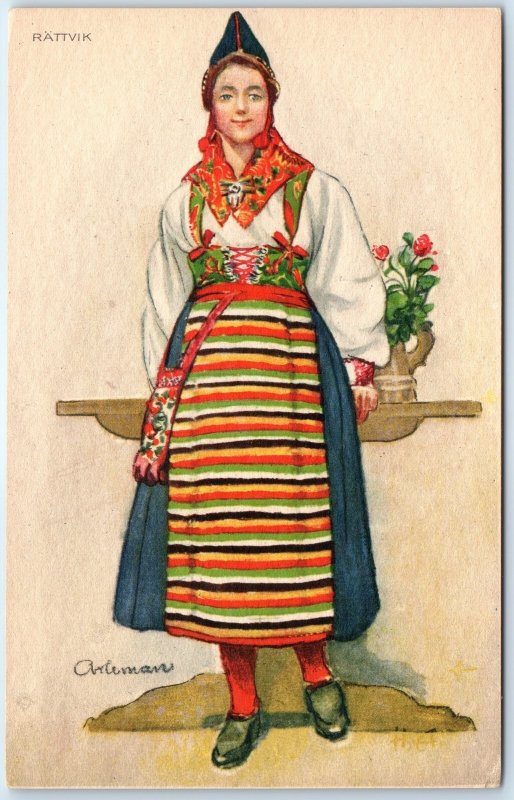 c1920s Rattvik, Sweden Cute Woman Traditional Costume Skirt Lady Arteman A350