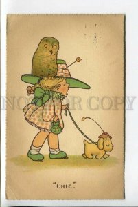 439274 OWL Girl WITCH Chic FASHION Puppy Dog ART NOUVEAU Vintage postcard