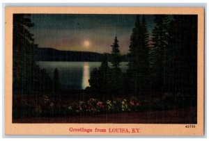 c1940 Greetings From Louisa Kentucky KY Banner Moonlight Night Antique Postcard 